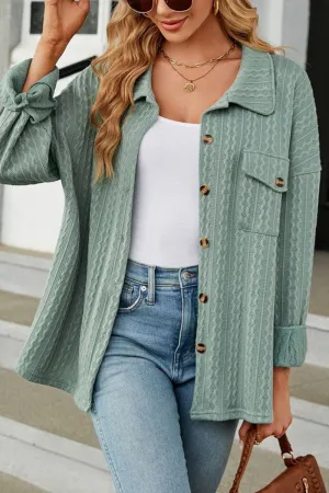Modular Layering System WOMEN CABLE PATTERN STITCHED BUTTON DOWN SHACKET
