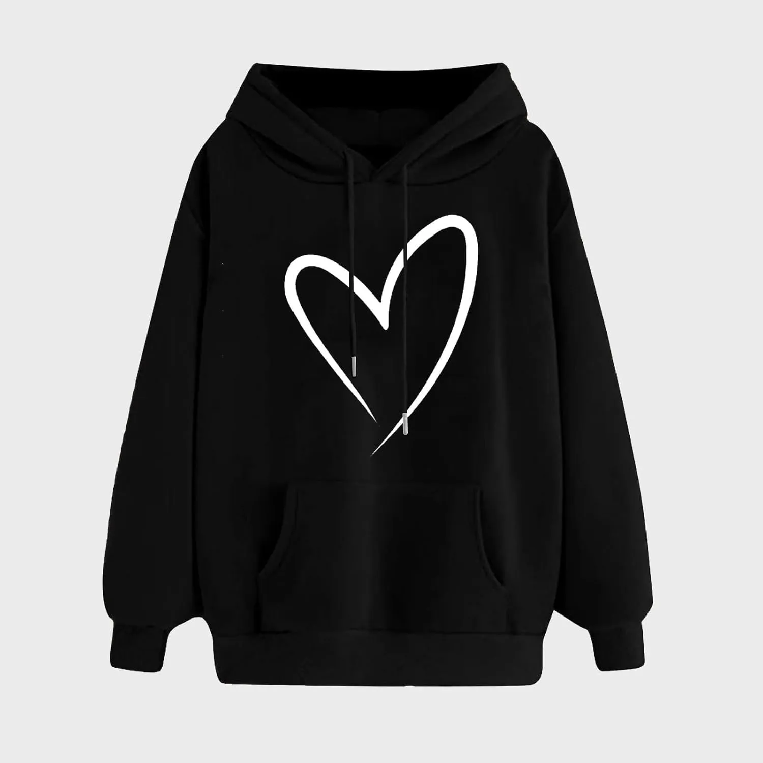 Autumn Fashion Hoodie for Women Heart Printed Long Sleeve Loose Pullover Sweatshirts Stylish Hoodies with Hood