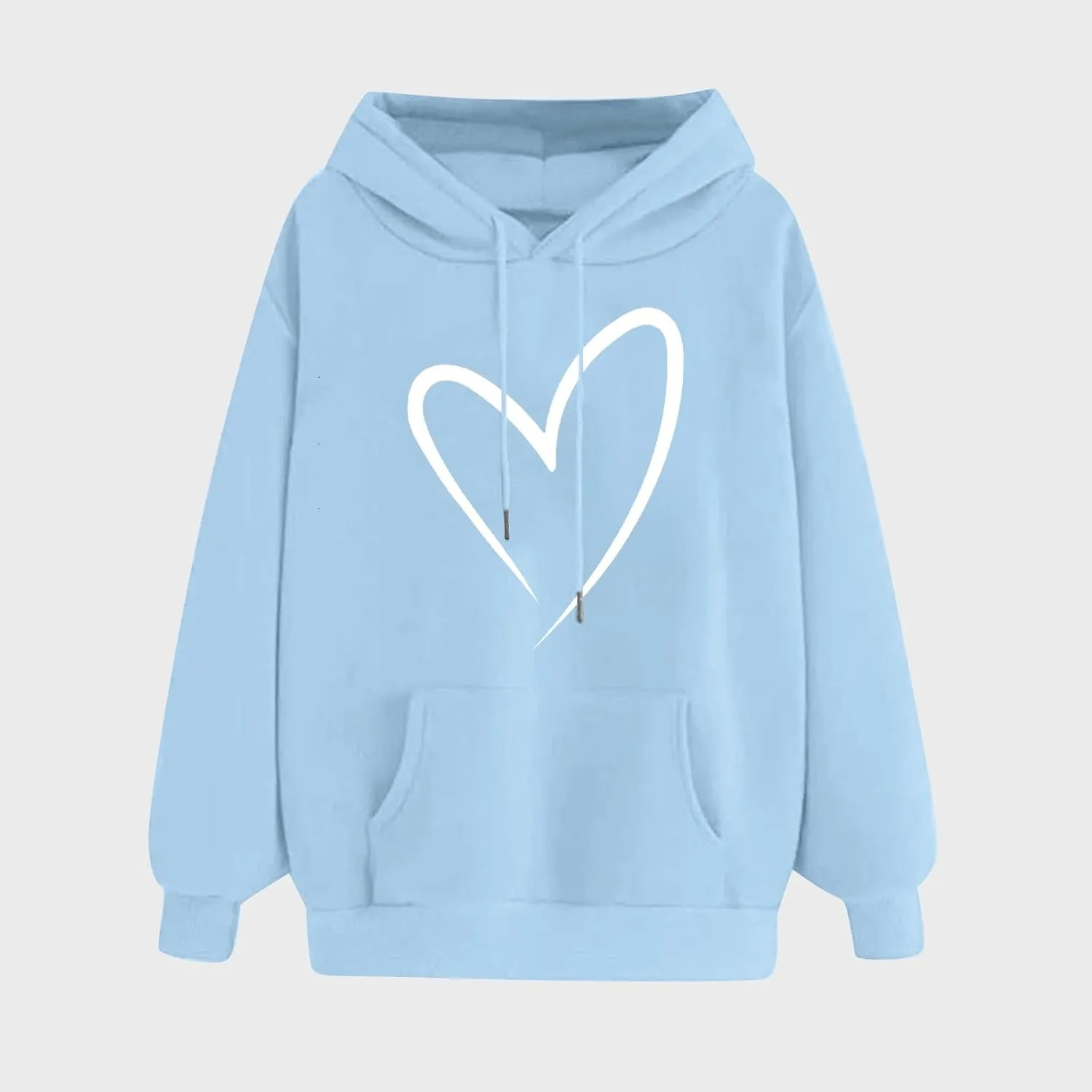 Autumn Fashion Hoodie for Women Heart Printed Long Sleeve Loose Pullover Sweatshirts Stylish Hoodies with Hood