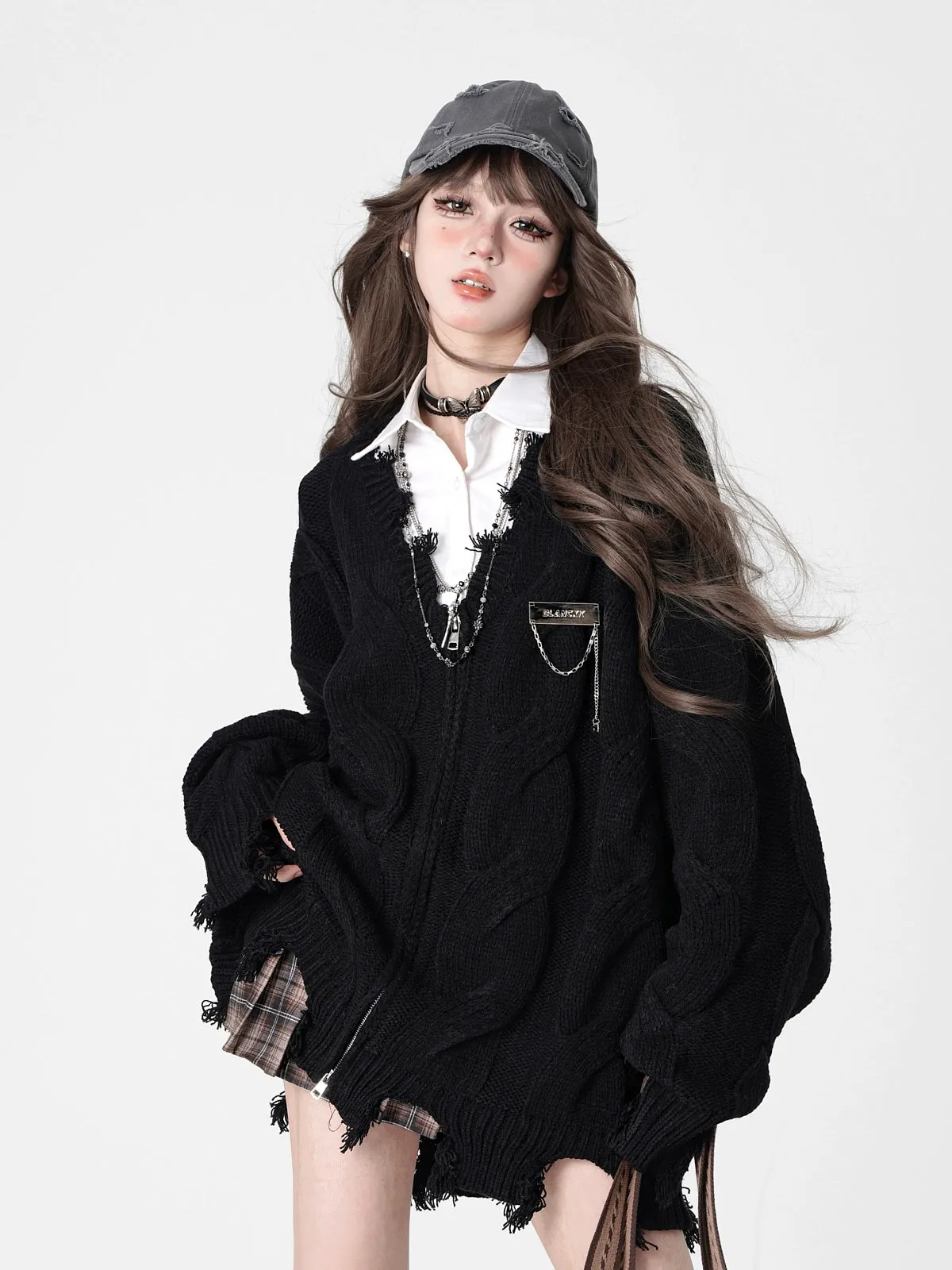 Autumn Winter Twist Knit Sweater V-Neck Knit Cardigan Multicolor