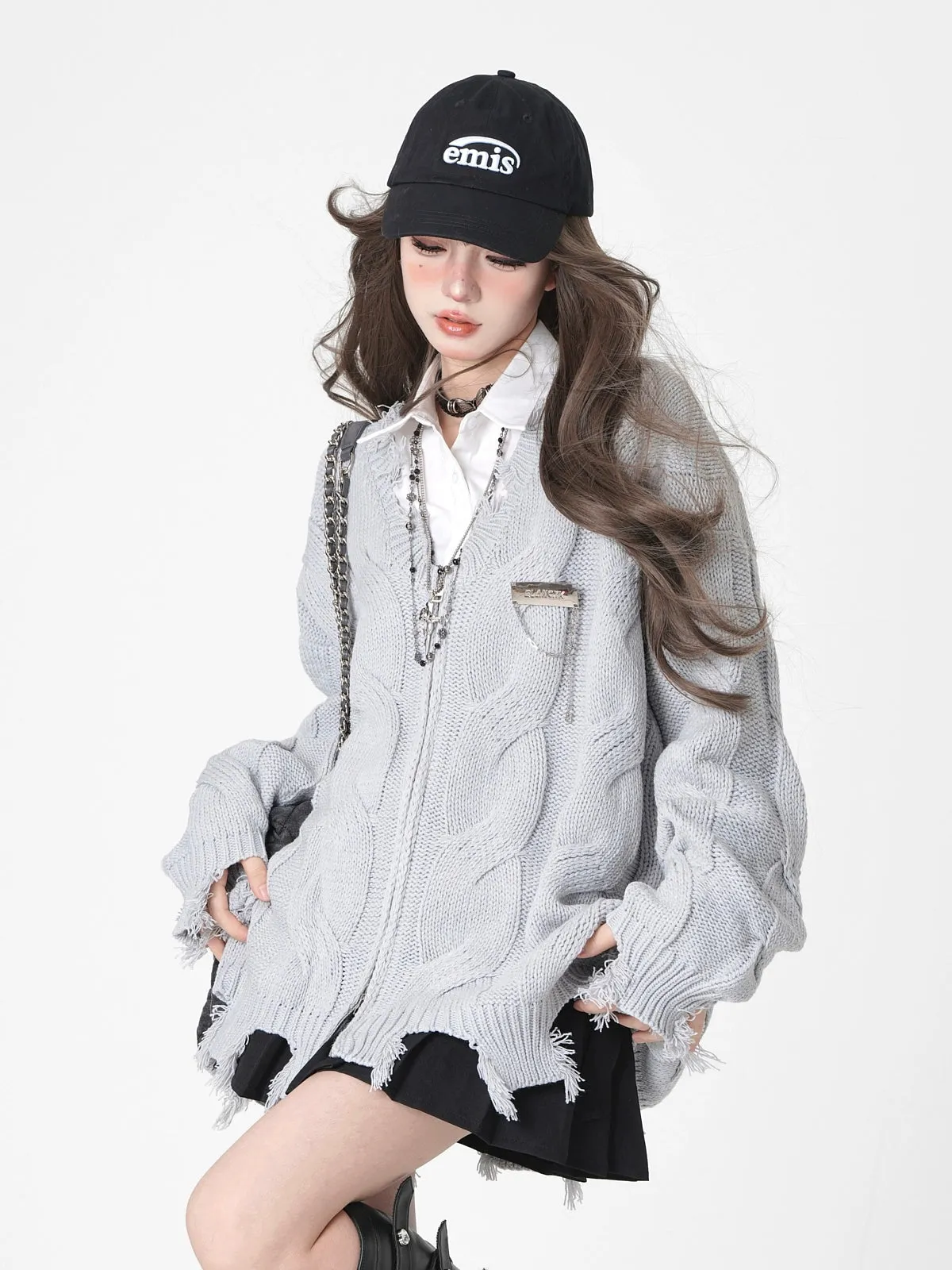 Autumn Winter Twist Knit Sweater V-Neck Knit Cardigan Multicolor