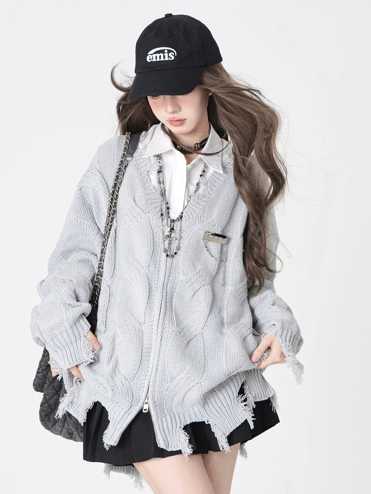 Autumn Winter Twist Knit Sweater V-Neck Knit Cardigan Multicolor
