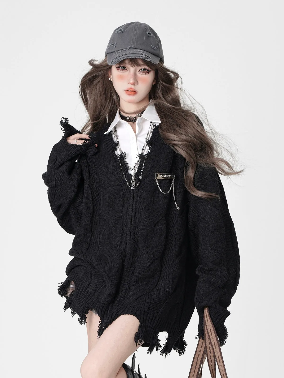 Autumn Winter Twist Knit Sweater V-Neck Knit Cardigan Multicolor