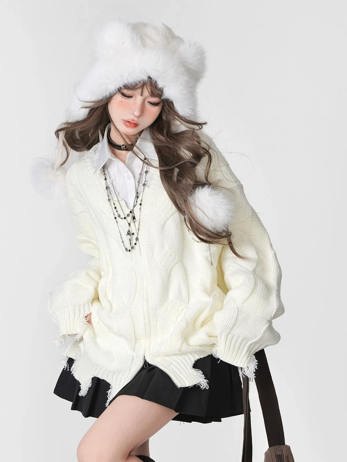 Autumn Winter Twist Knit Sweater V-Neck Knit Cardigan Multicolor