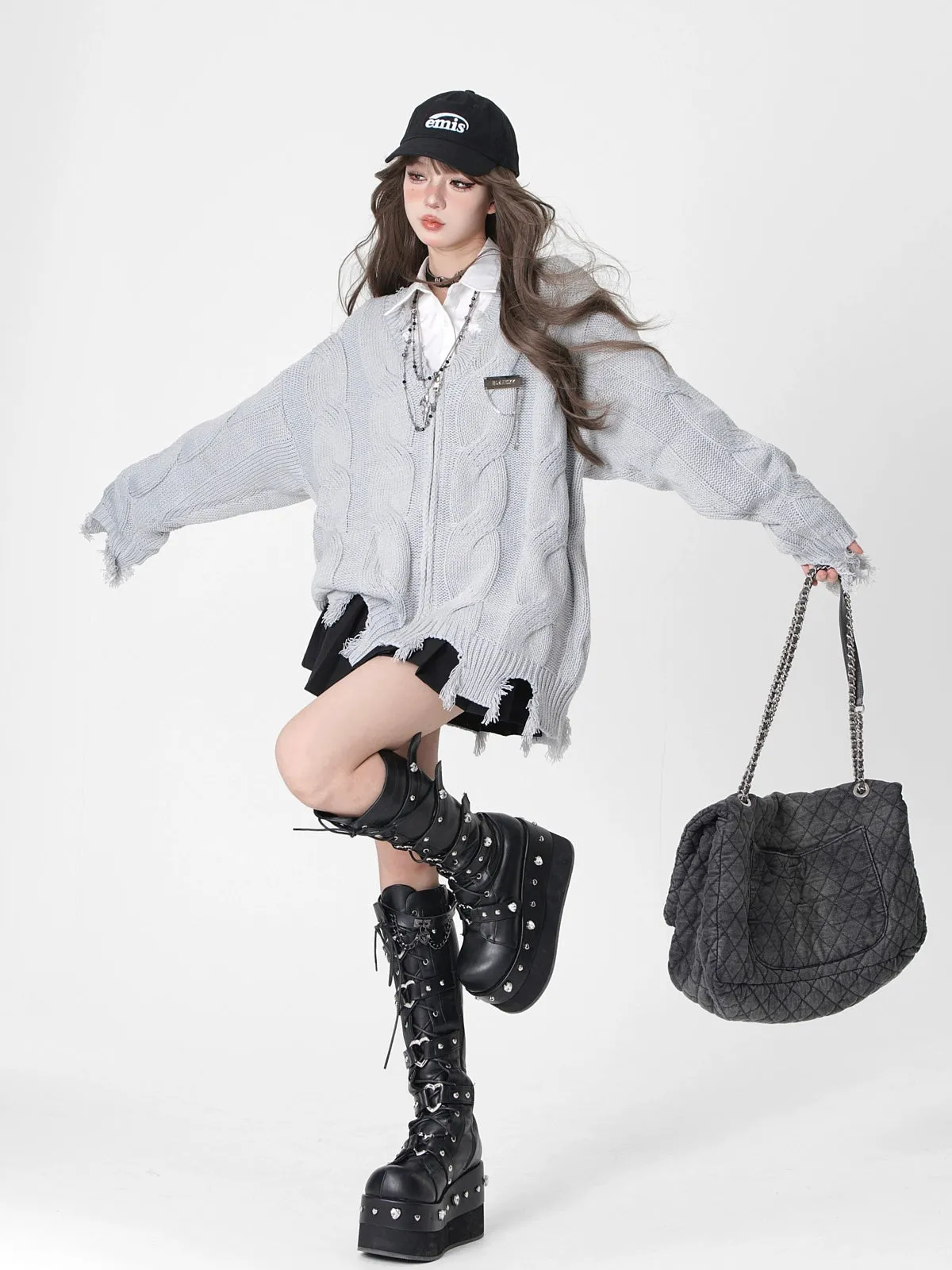 Autumn Winter Twist Knit Sweater V-Neck Knit Cardigan Multicolor