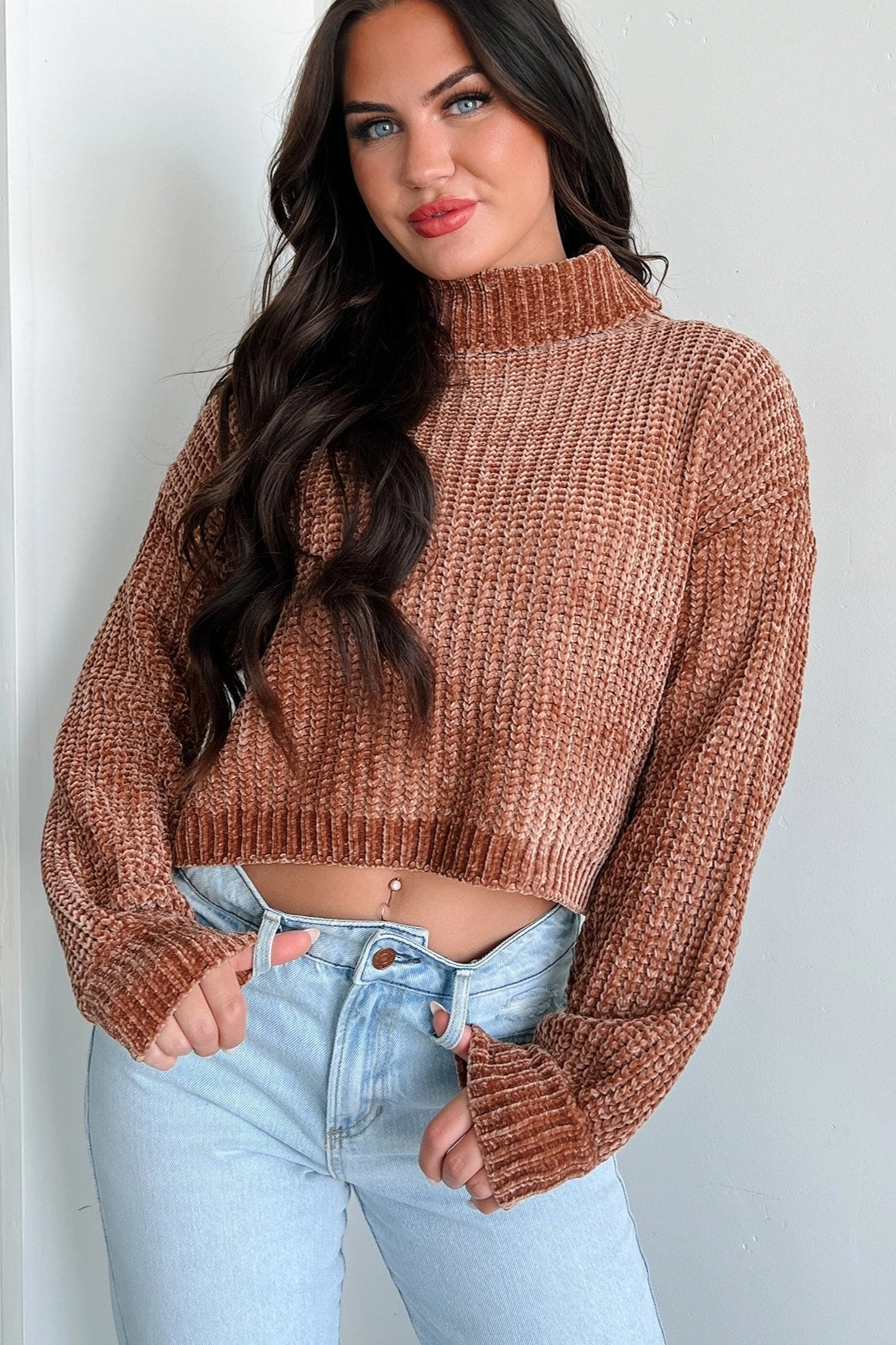 Autumn Comforts Zenana Chenille Sweater (Deep Camel) Printed top