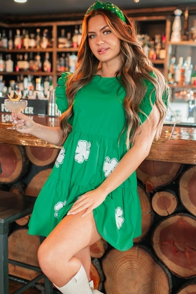 Subtle Fit Aisling Sequin Clover Mini Dress (Green)