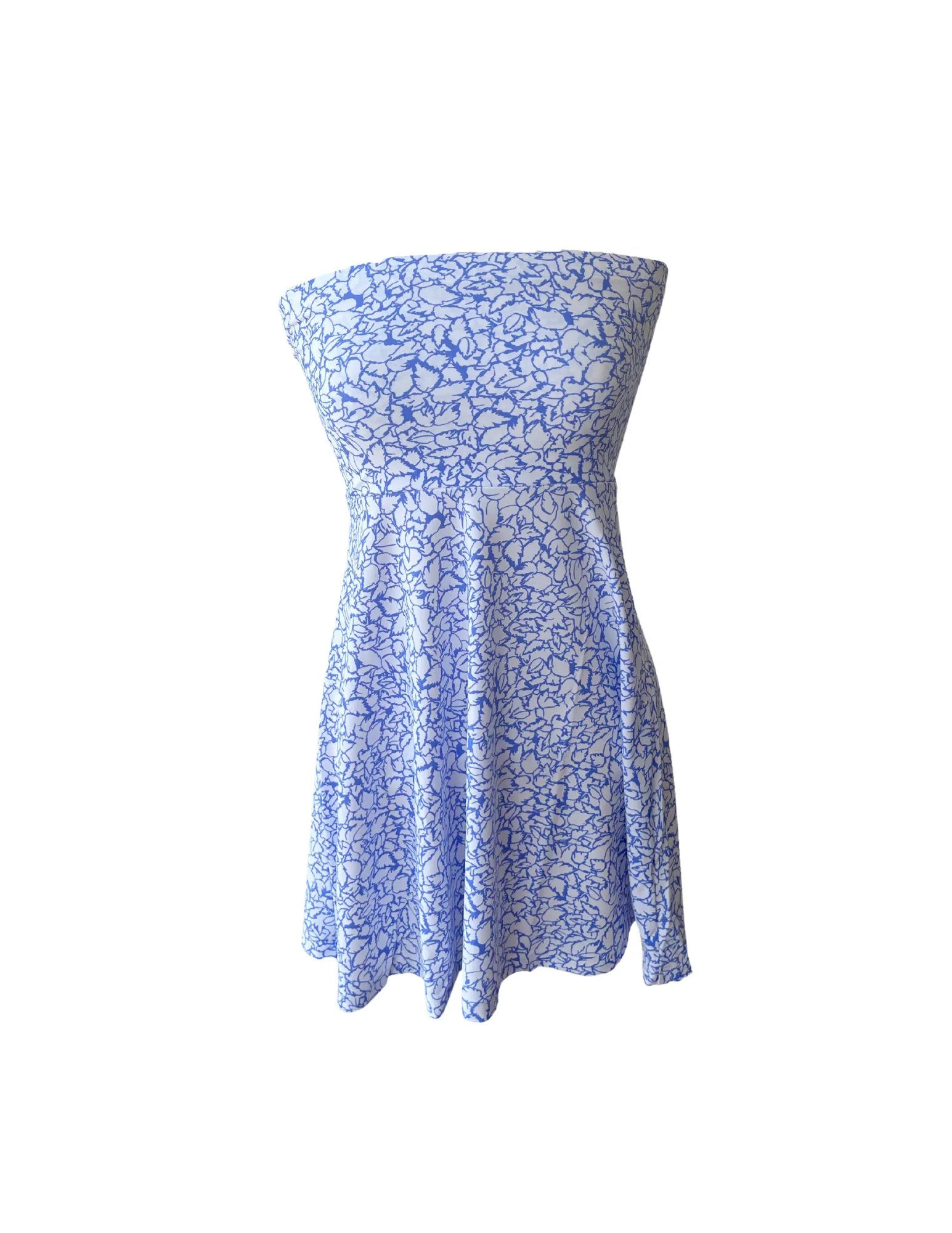 Minimalist Look Avalon Dress Variegated Leaves Perwinkle/White