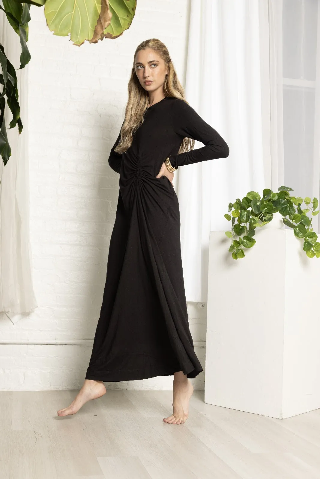 Saturated Hue Minimal Comfort Aze Ruche Dress