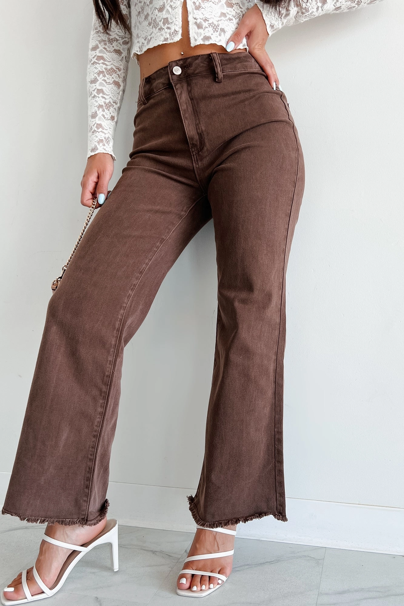 Azriel High Rise Straight Leg Zenana Jeans (Mahogany) Tactile Soft Texture Bonded Seam Innovation