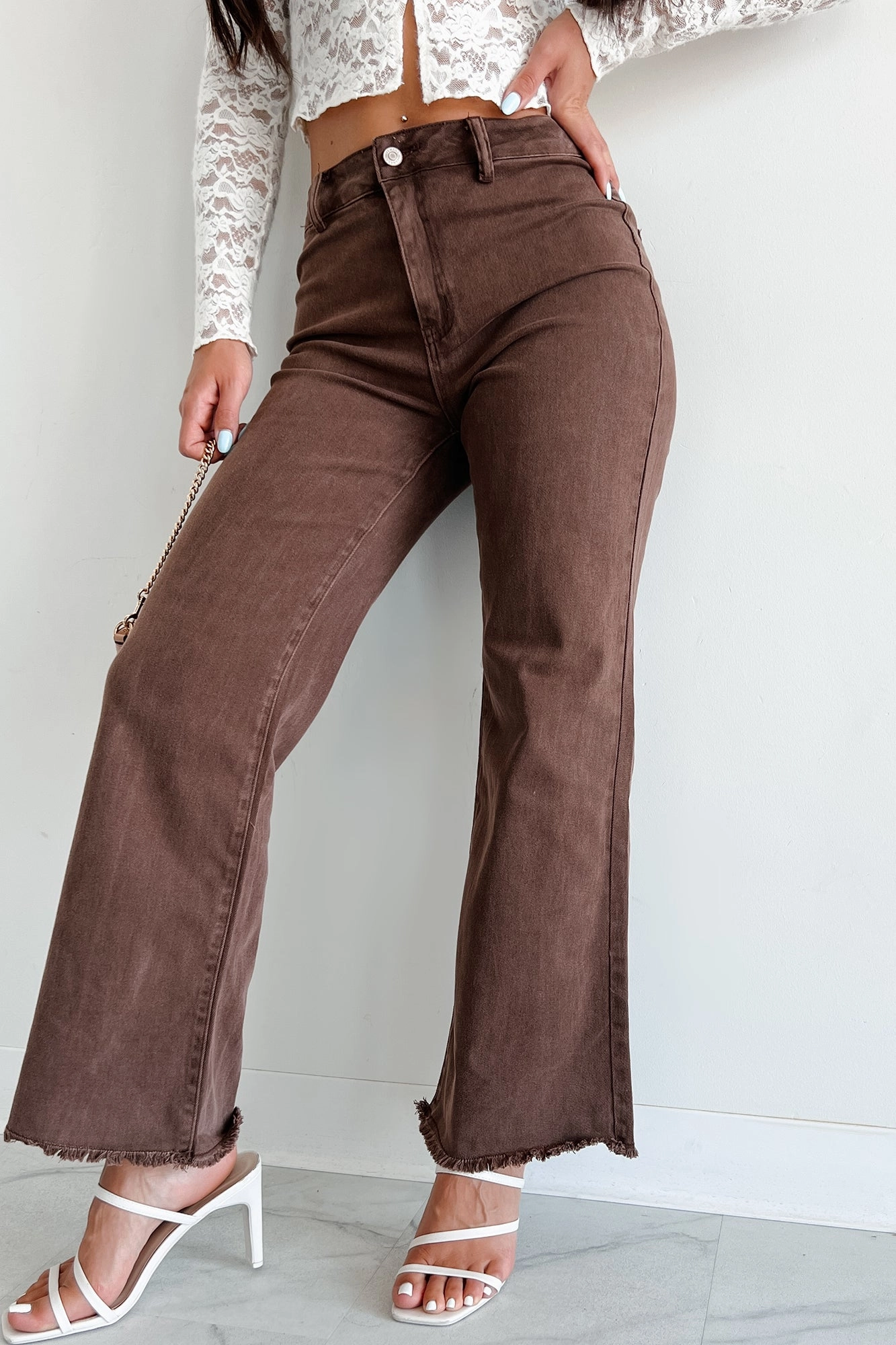 Azriel High Rise Straight Leg Zenana Jeans (Mahogany) Textured Weave Vintage Pullover