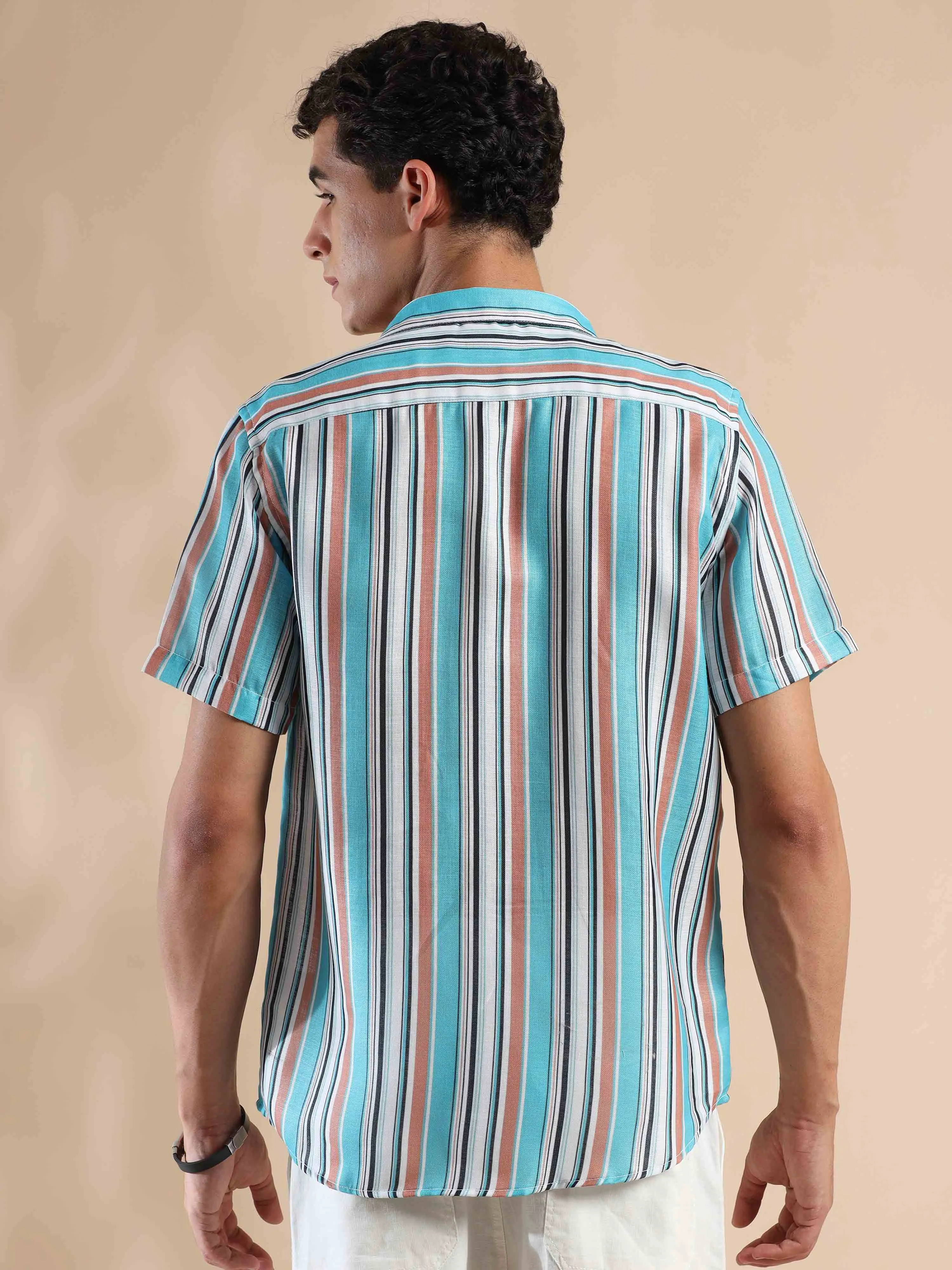 Azure & Peach Oasis Stripes Cotton Shirt