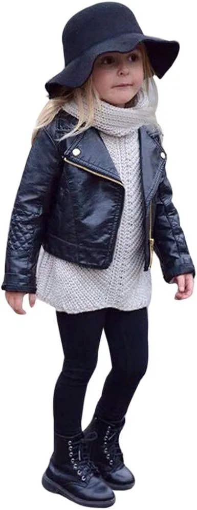 Baby Girl Boy Faux Leather Jacket Children Motorcycle Leather Coat Kids Faux-Leather Moto Biker Long Sleeve Outerwear