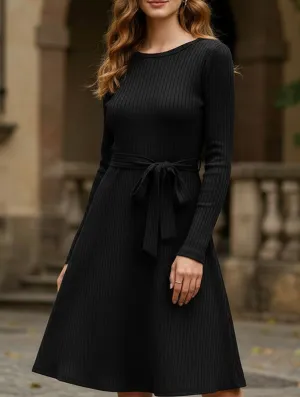 Quick Elegance Shape Retention Knitted belt long-sleeved dress