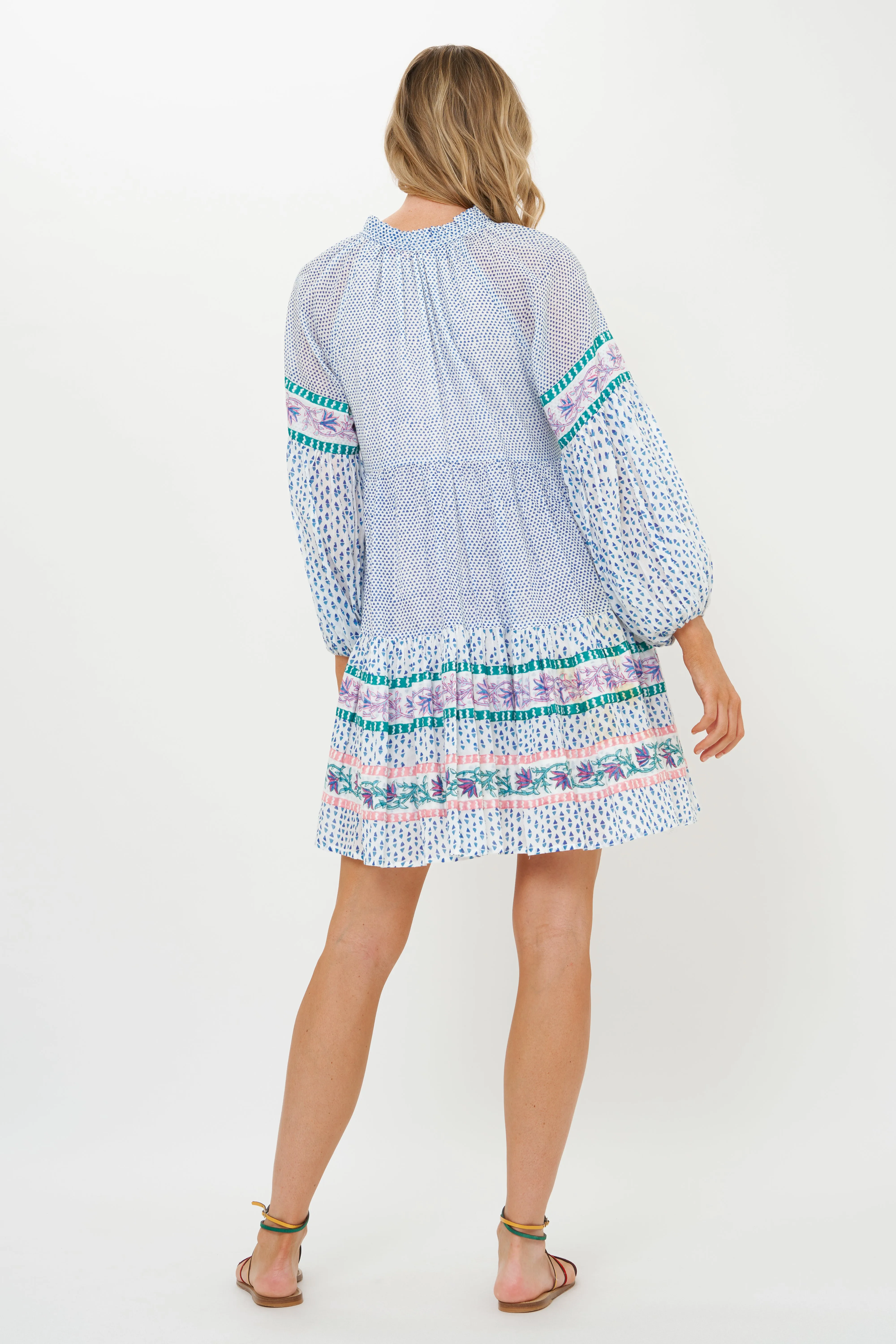 Balloon Sleeve Short Jungi Blue Dress Chic Tailoring Design