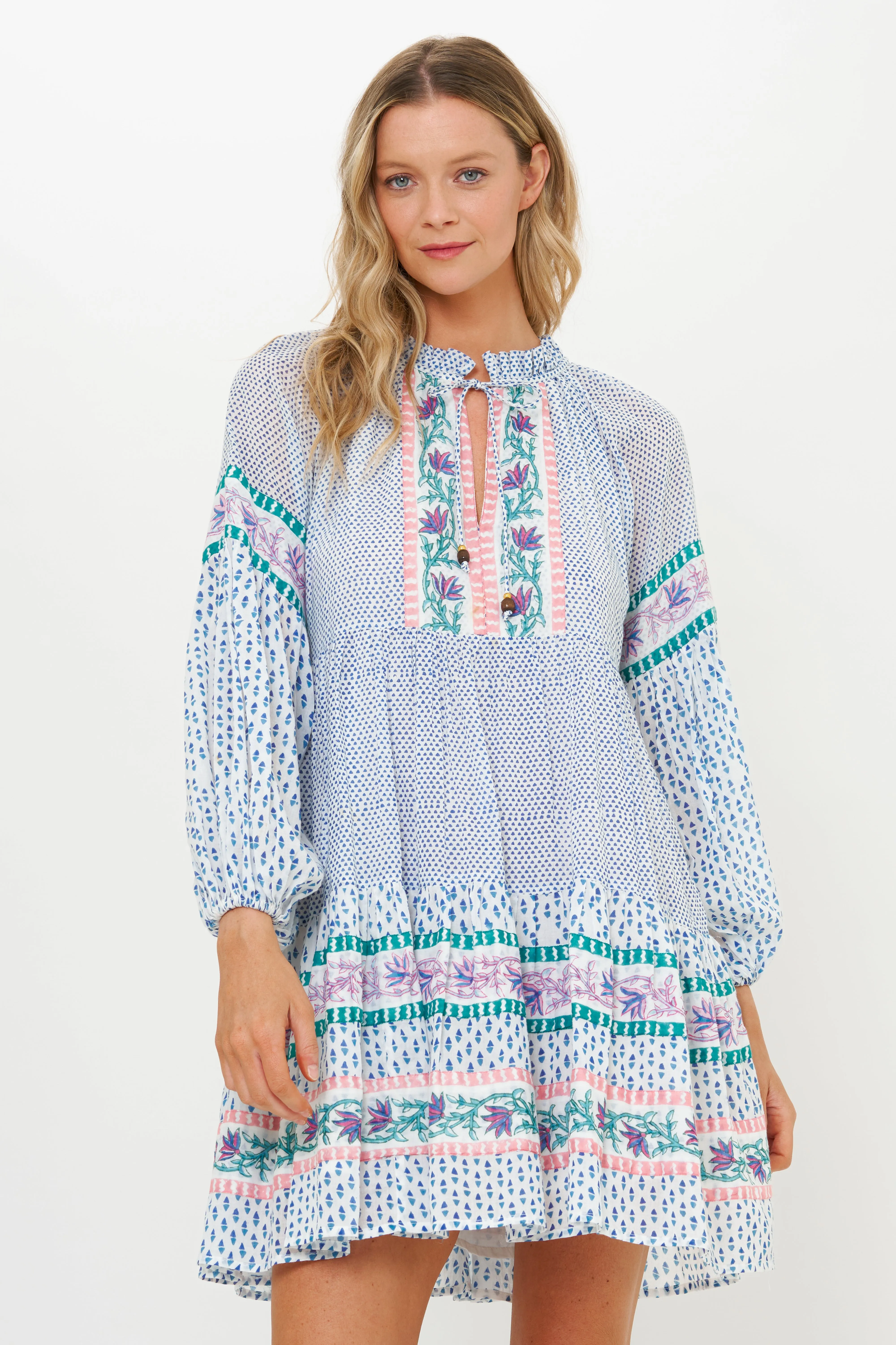 Silky Drape Chic Spirit Balloon Sleeve Short Jungi Blue Dress
