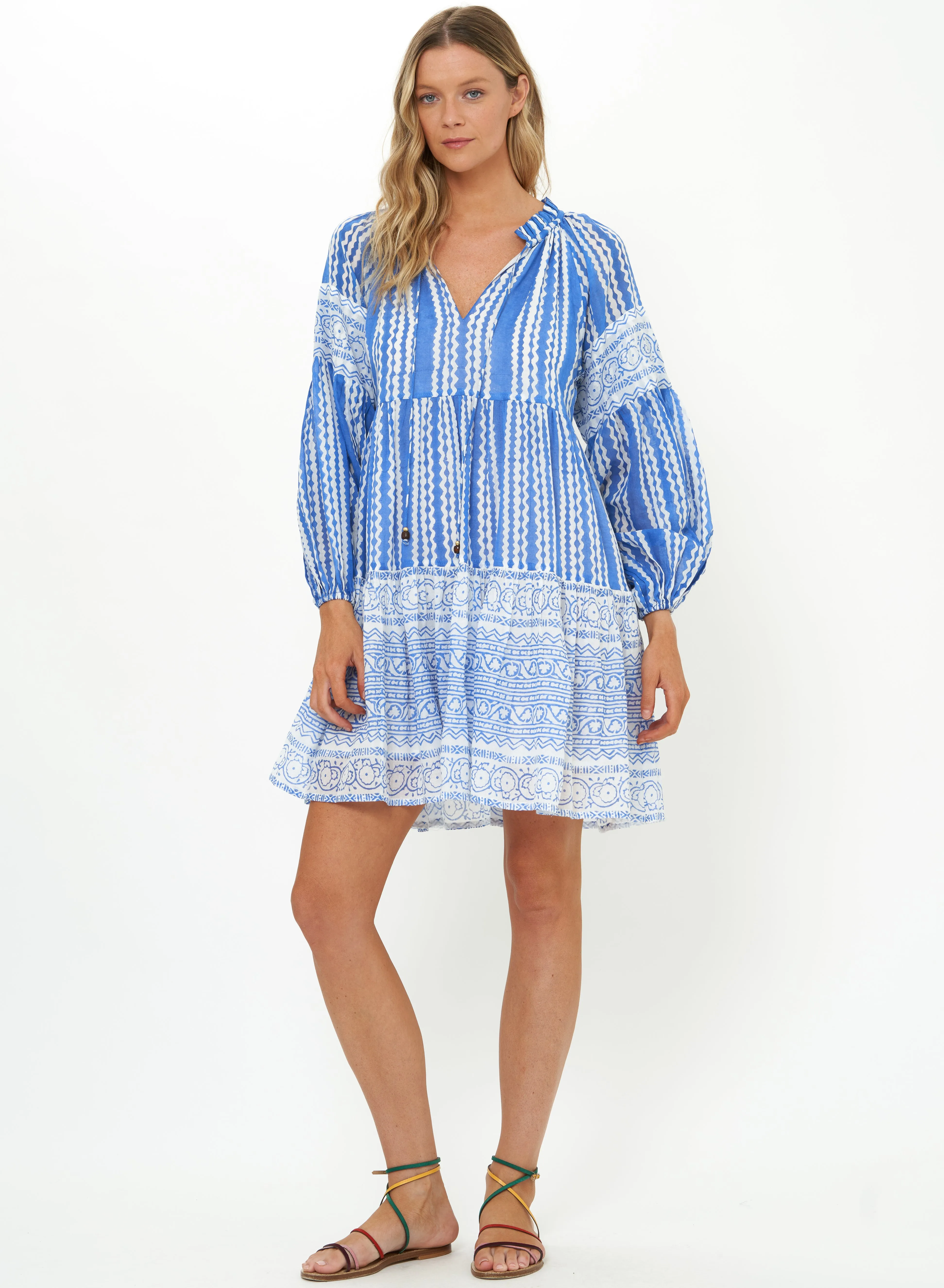 Elegant Outline Balloon Sleeve Short Ziggy Blue