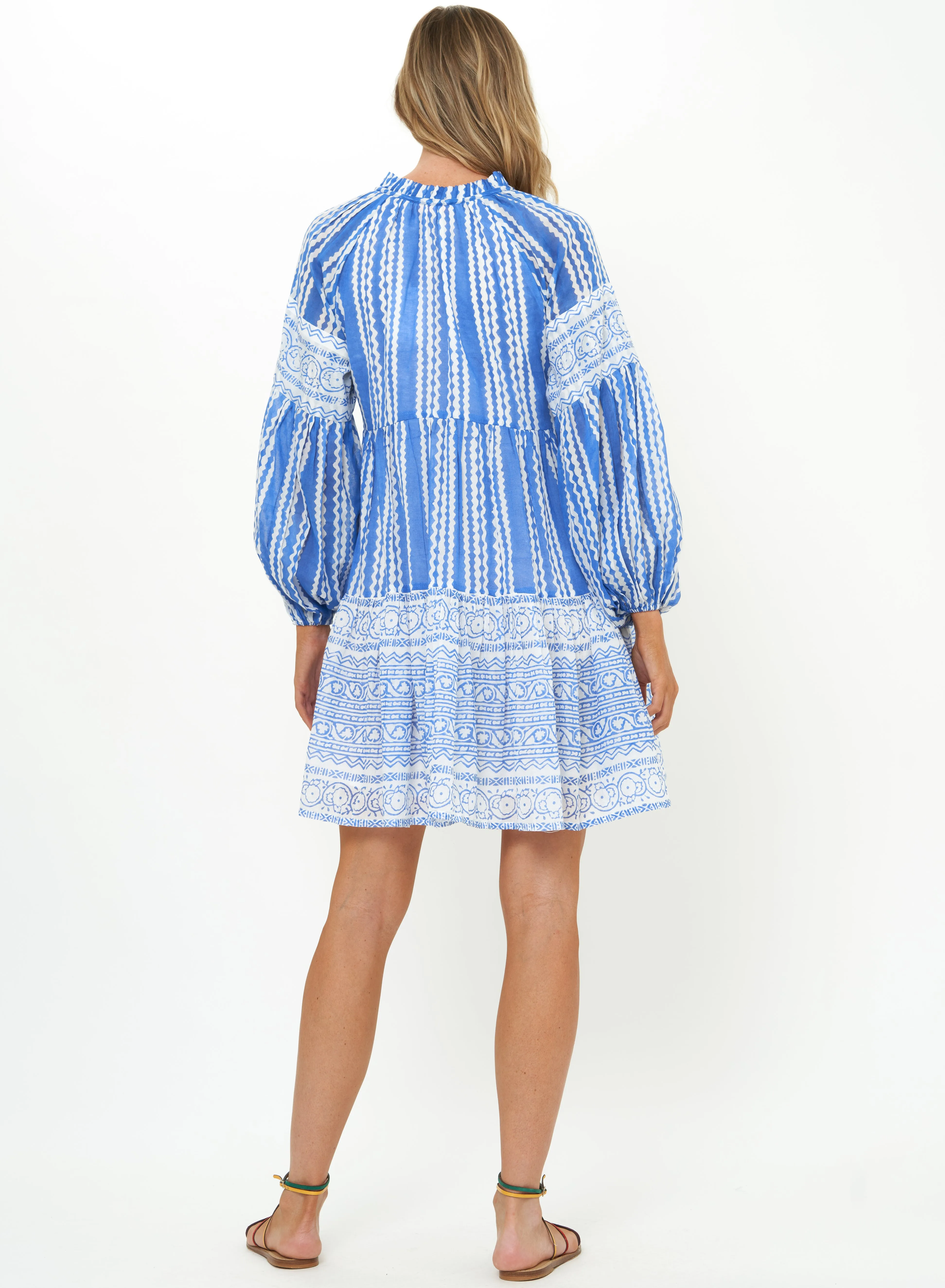 Stylish and Simple Balloon Sleeve Short Ziggy Blue