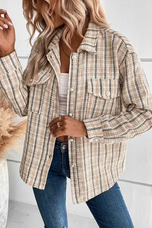 EcoCertified FlexibleElasticatedEdging WOMEN CASUAL BUTTON CUFF PLAID POCKETS SHACKET