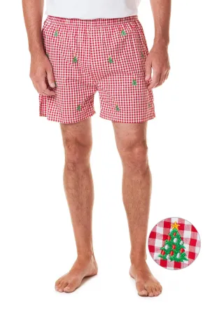Barefoot Boxer Wide Gingham Red with Christmas Tree Organic Cotton