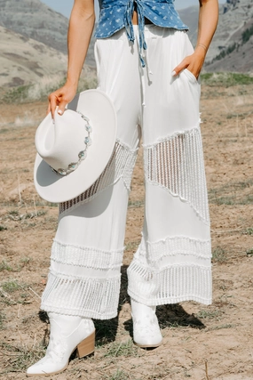 Barefoot Freedom POL Crochet Wide Leg Pants (White) Stretch Layer Fit Cold Weather Wear