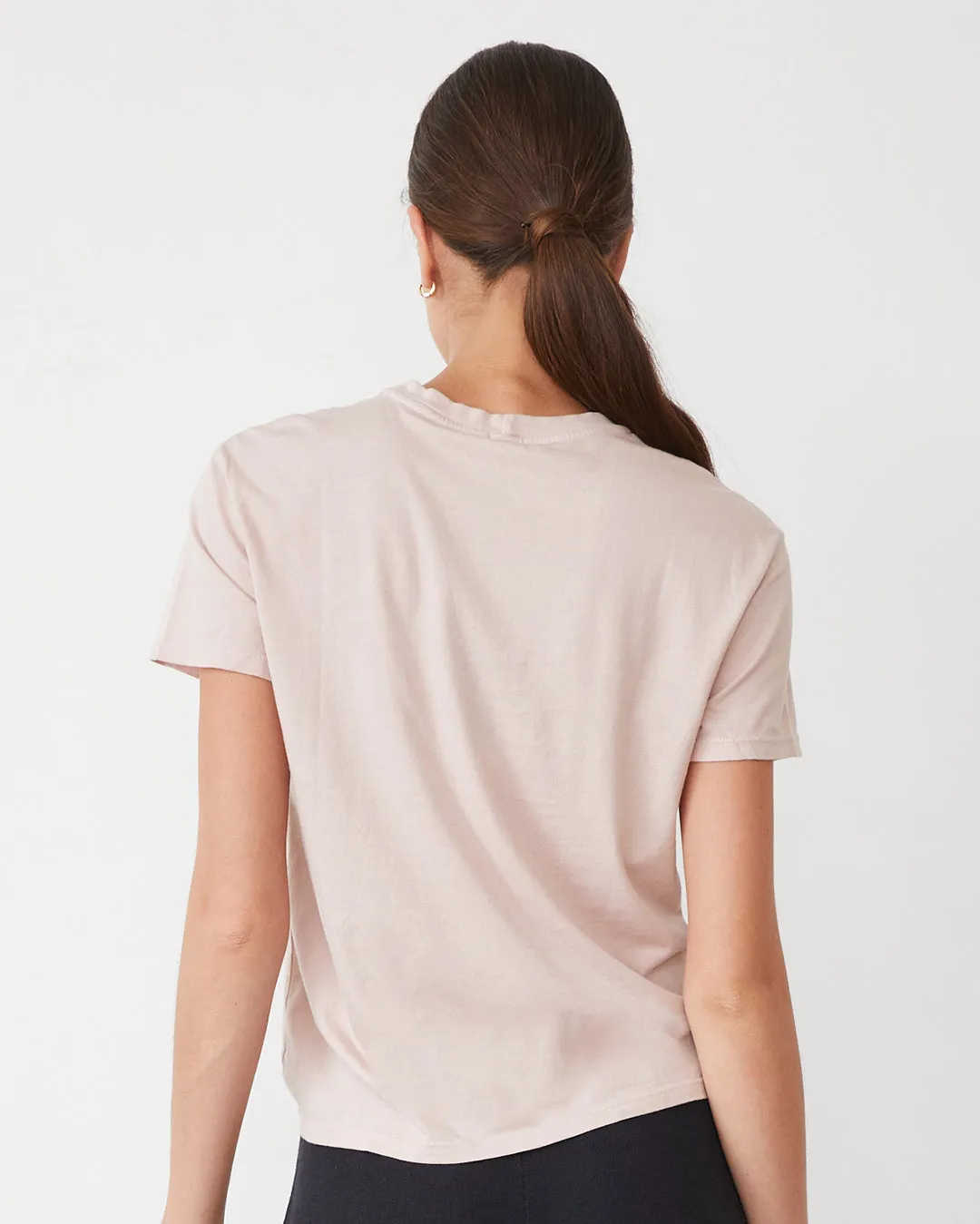 Basic Crew Neck Tee DurableDoubleLayeredHem Brushed Microfiber Surface