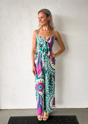MAYVE PRINT SMOCKED JUMPSUIT Date Comfy