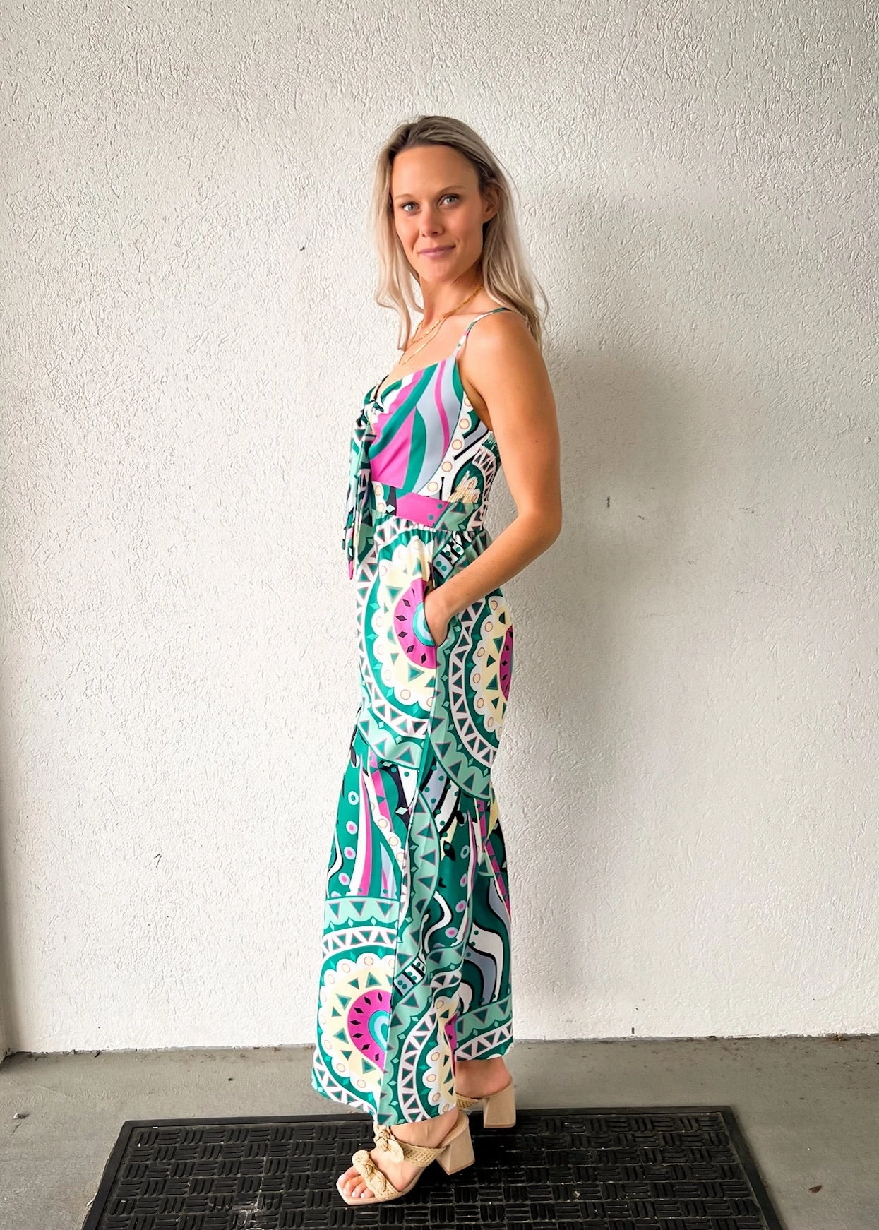 MAYVE PRINT SMOCKED JUMPSUIT Everyday Fresh Lightweight Holiday