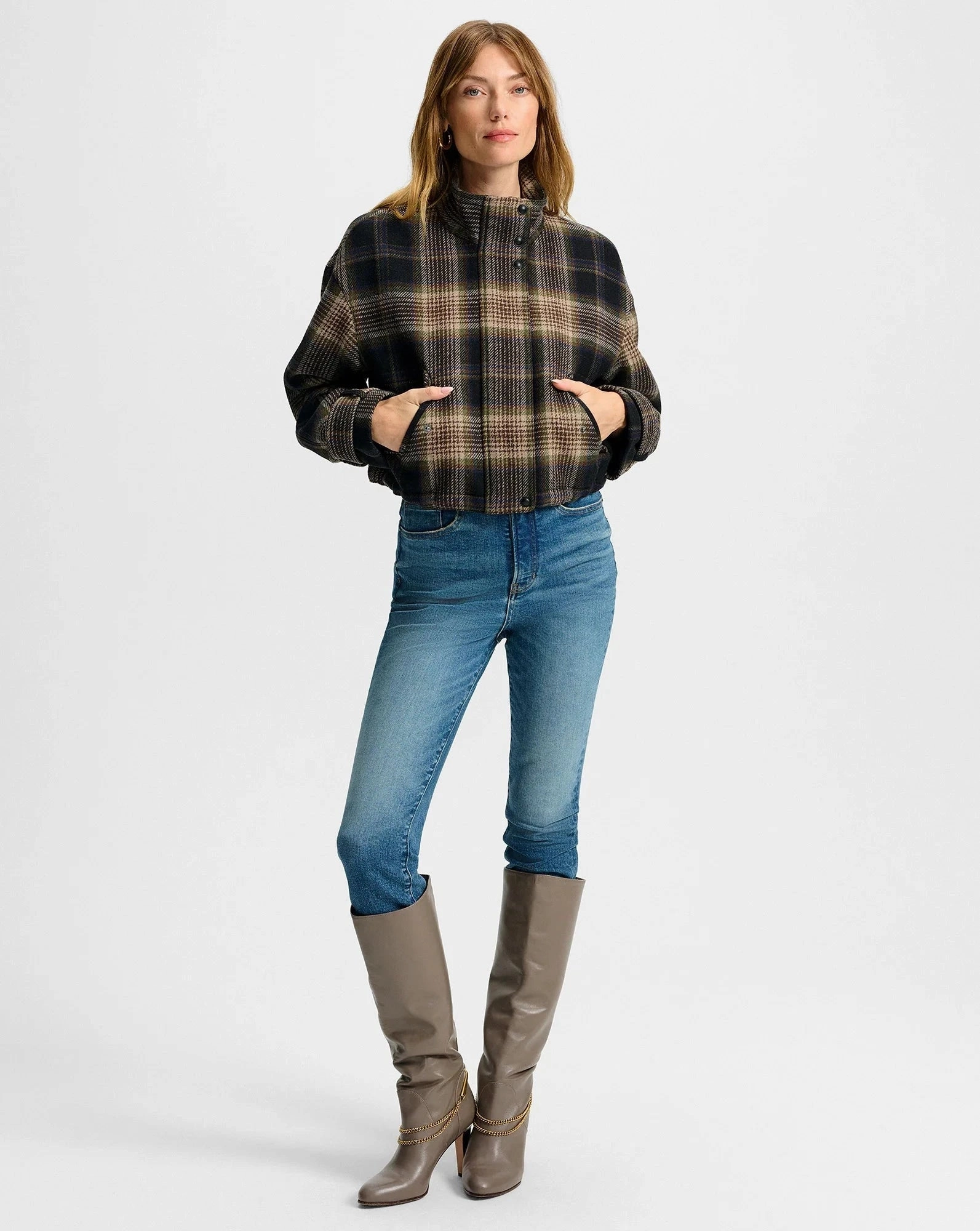 Mask popular among teenagers Bateman Plaid Jacket Black Multi