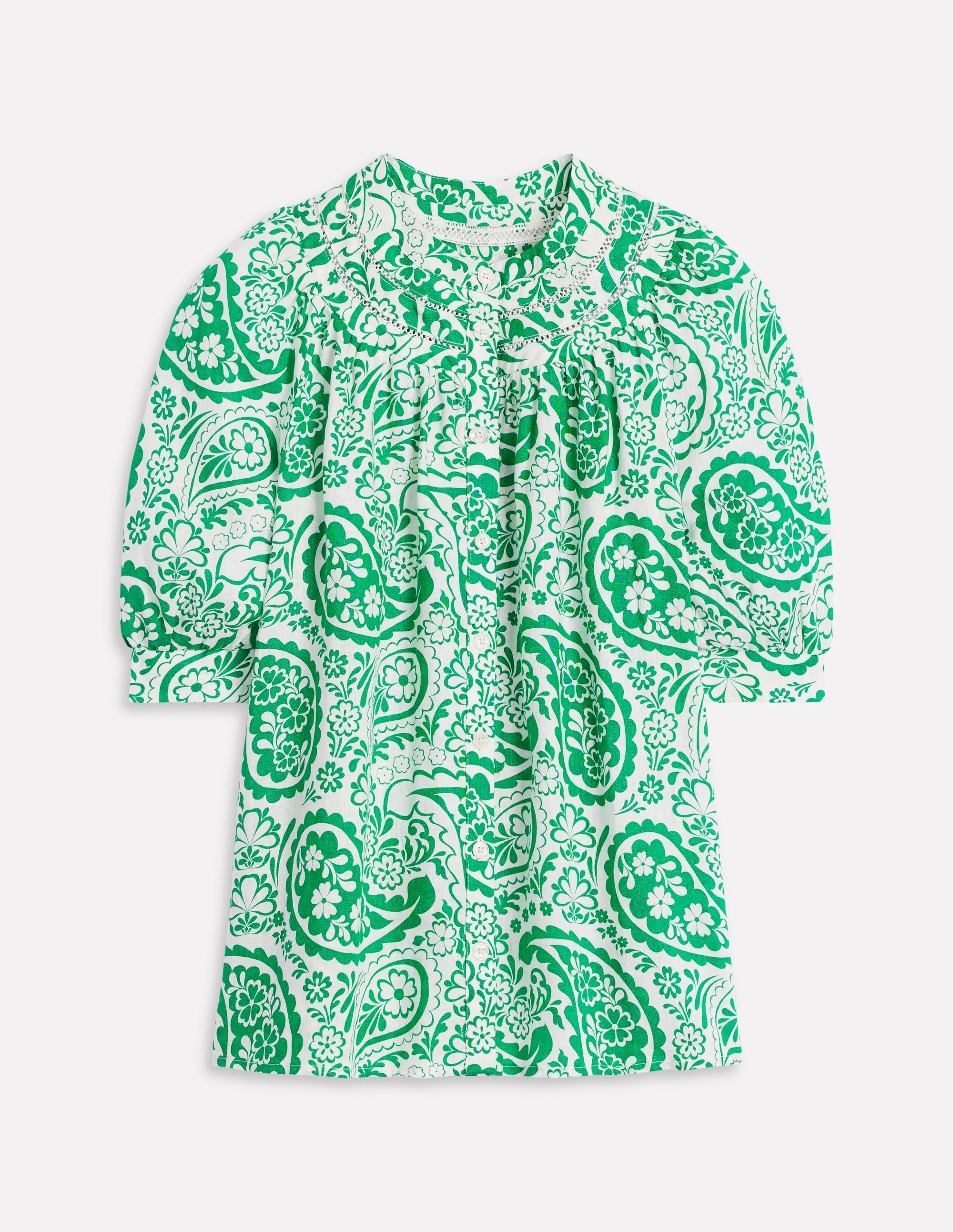 Casual Wear Bea Linen Top-Rich Emerald, Meadow Paisley