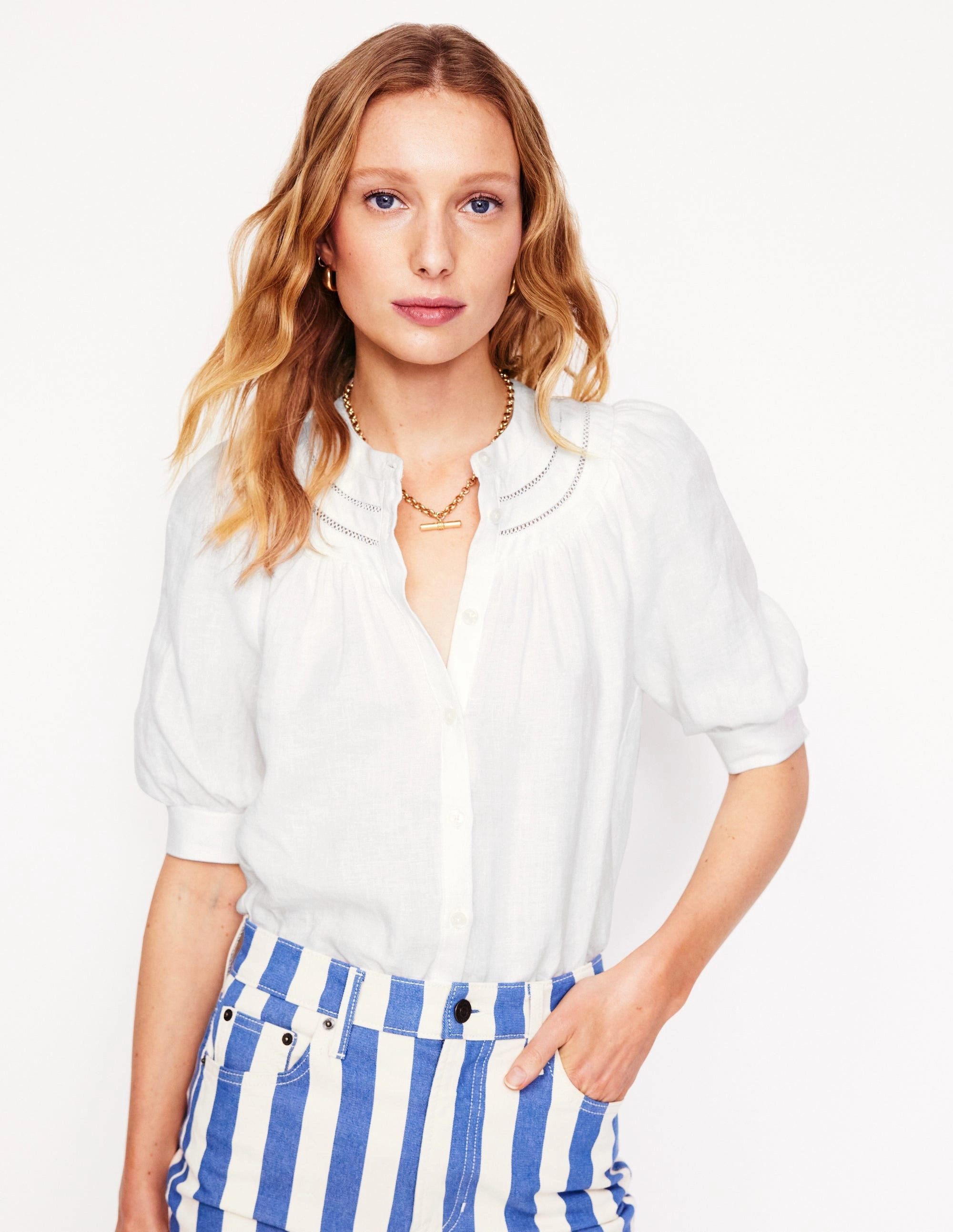 Drop Shoulder Silhouette TumbleDryFriendlyMaterial Bea Linen Top-White