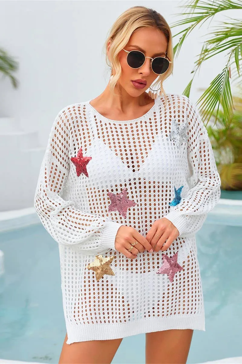 Soft Brushed Lining BEACH HOLLOWED FIVE POINT STAR LONG SLEEVE SMOCK_CWDSD3050