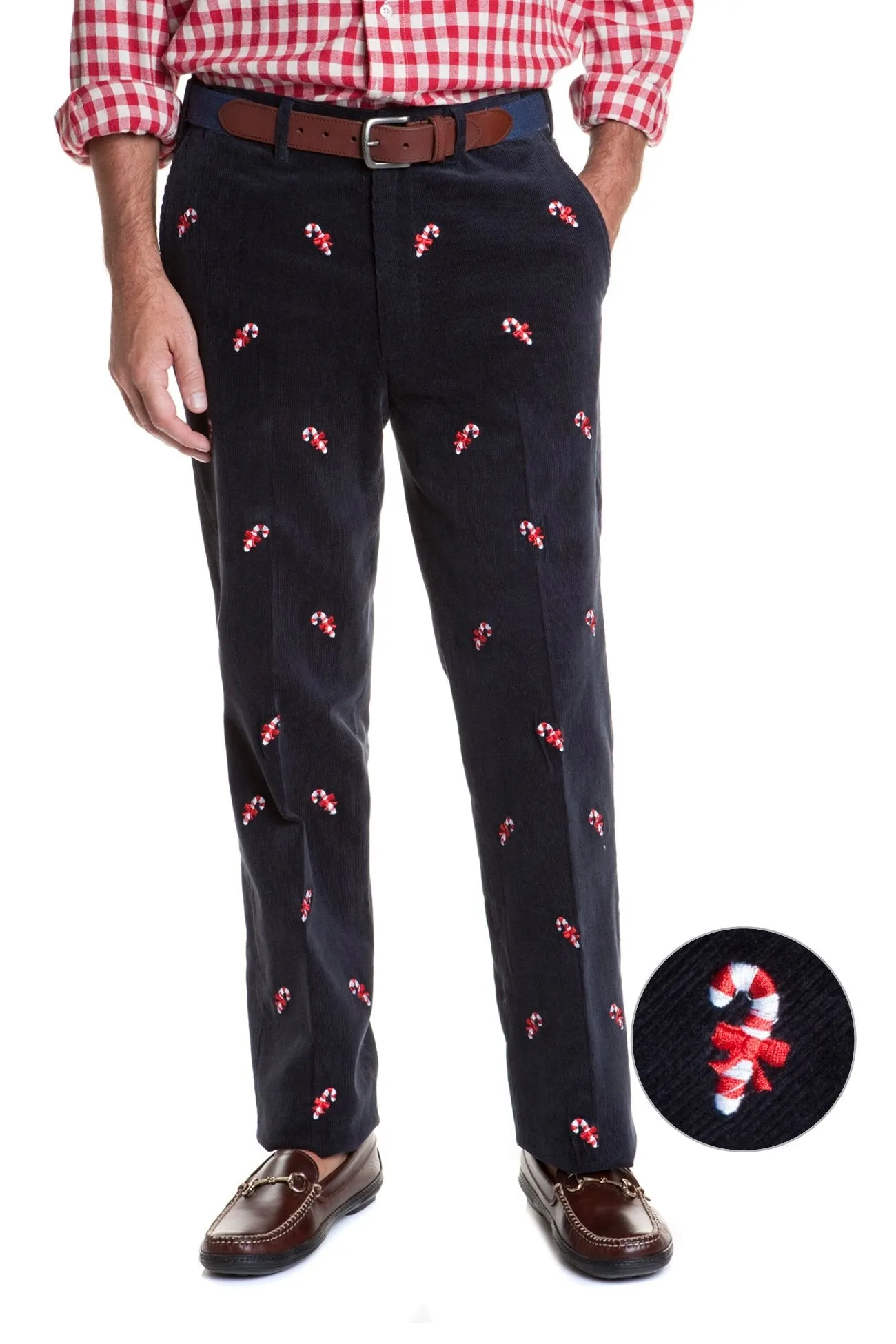 Sleek Look Beachcomber Corduroy Pant Nantucket Navy with Candy Canes
