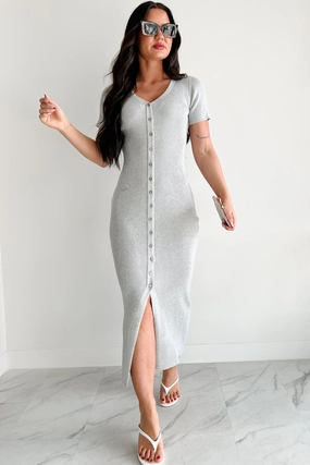Make It Look Easy Button Front Maxi Dress (Grey) Eye Catching