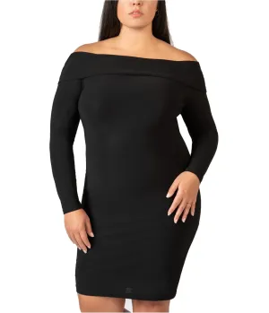 Bee Darlin Womens Solid Off-Shoulder Sheath Dress