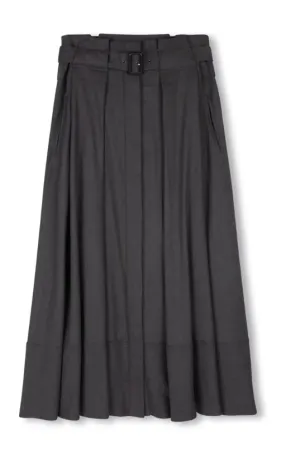 Beige Grey Wool Belted Skirt W-21377 Non Irritating Edges Secure Closure