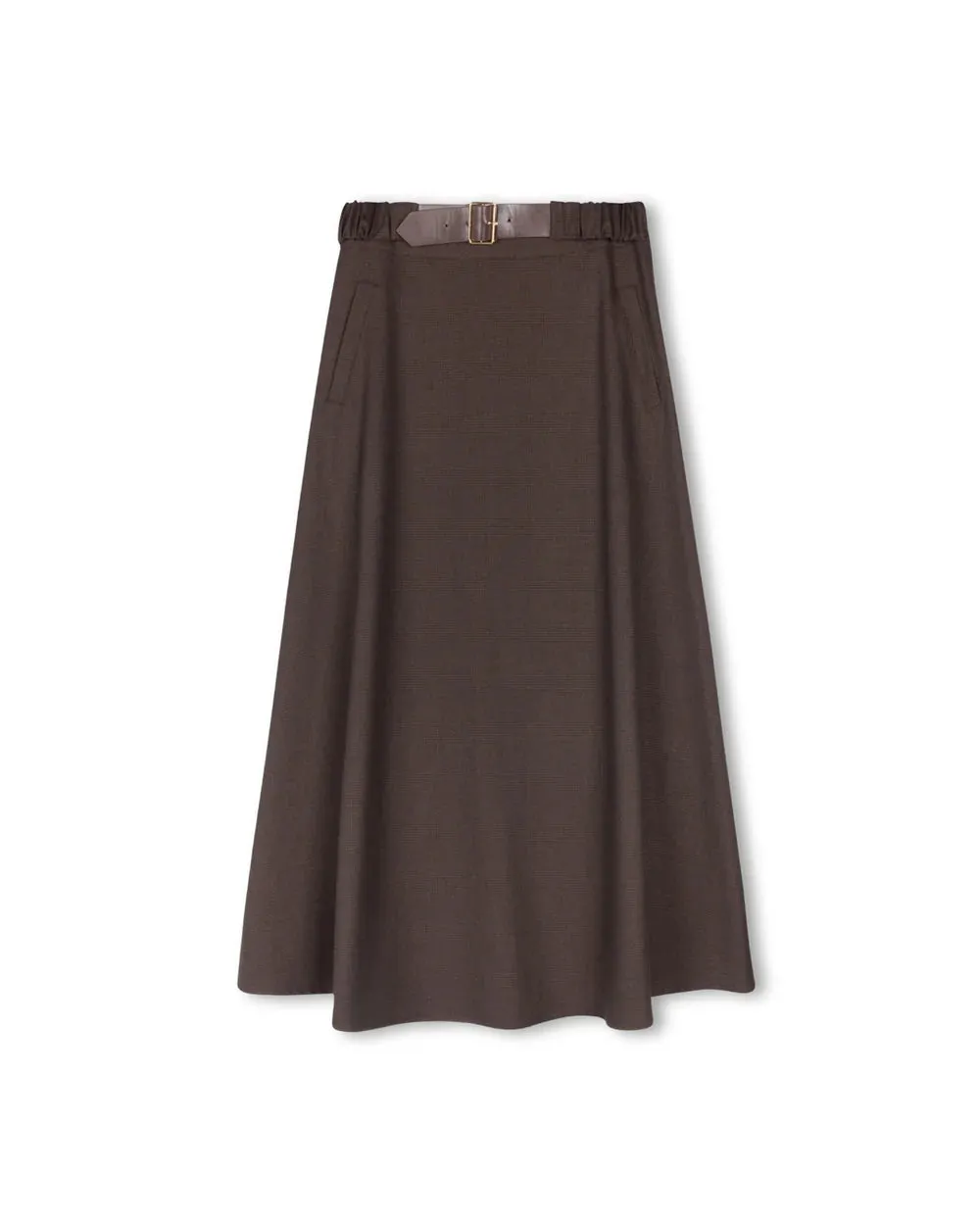 Earth Tones Mid Rise Beige Plaid Belted Skirt W-20601