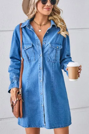 Smart and Stylish BELL SLEEVE LOOSE CARDIGAN DENIM SHIRT DRESS_CWDSD2576