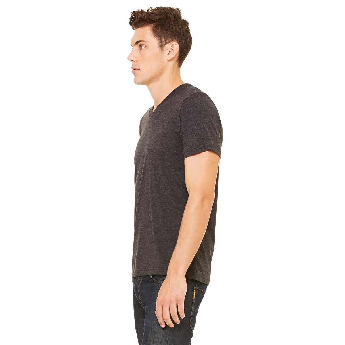 Bella   Canvas Unisex Charcoal Black Triblend Short-Sleeve V-Neck T-Shirt
