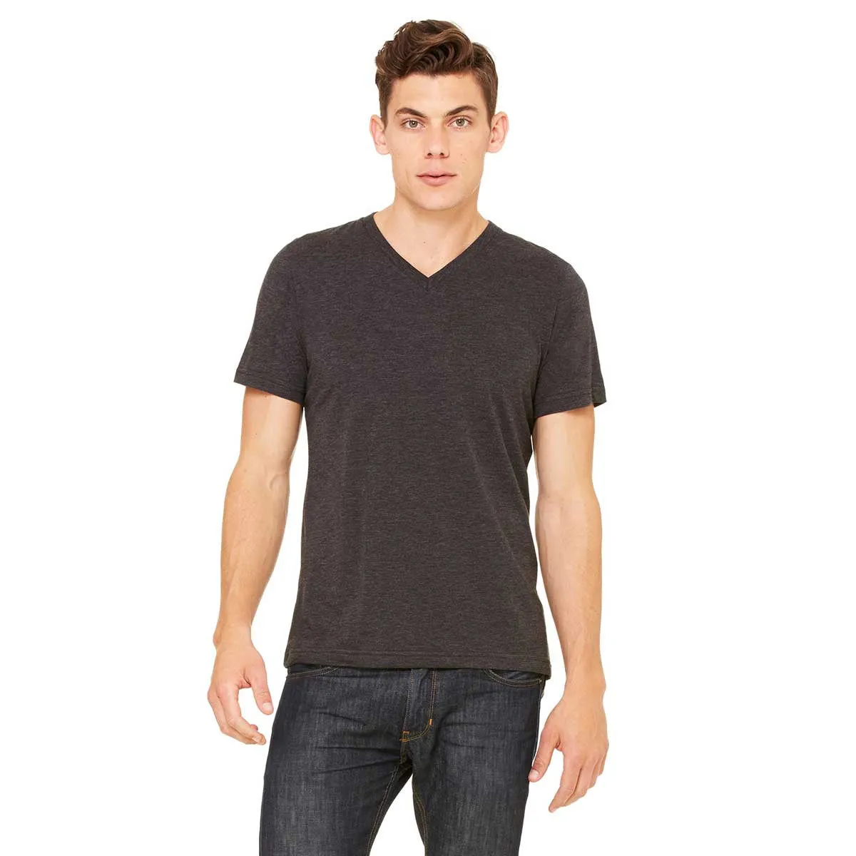 Bella   Canvas Unisex Charcoal Black Triblend Short-Sleeve V-Neck T-Shirt