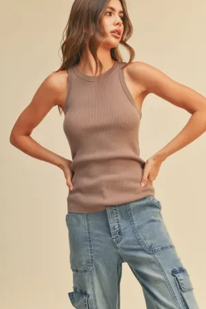 Trendy Shirt Soft Texture Bella Ribbed Tank Top in Gray Mocha