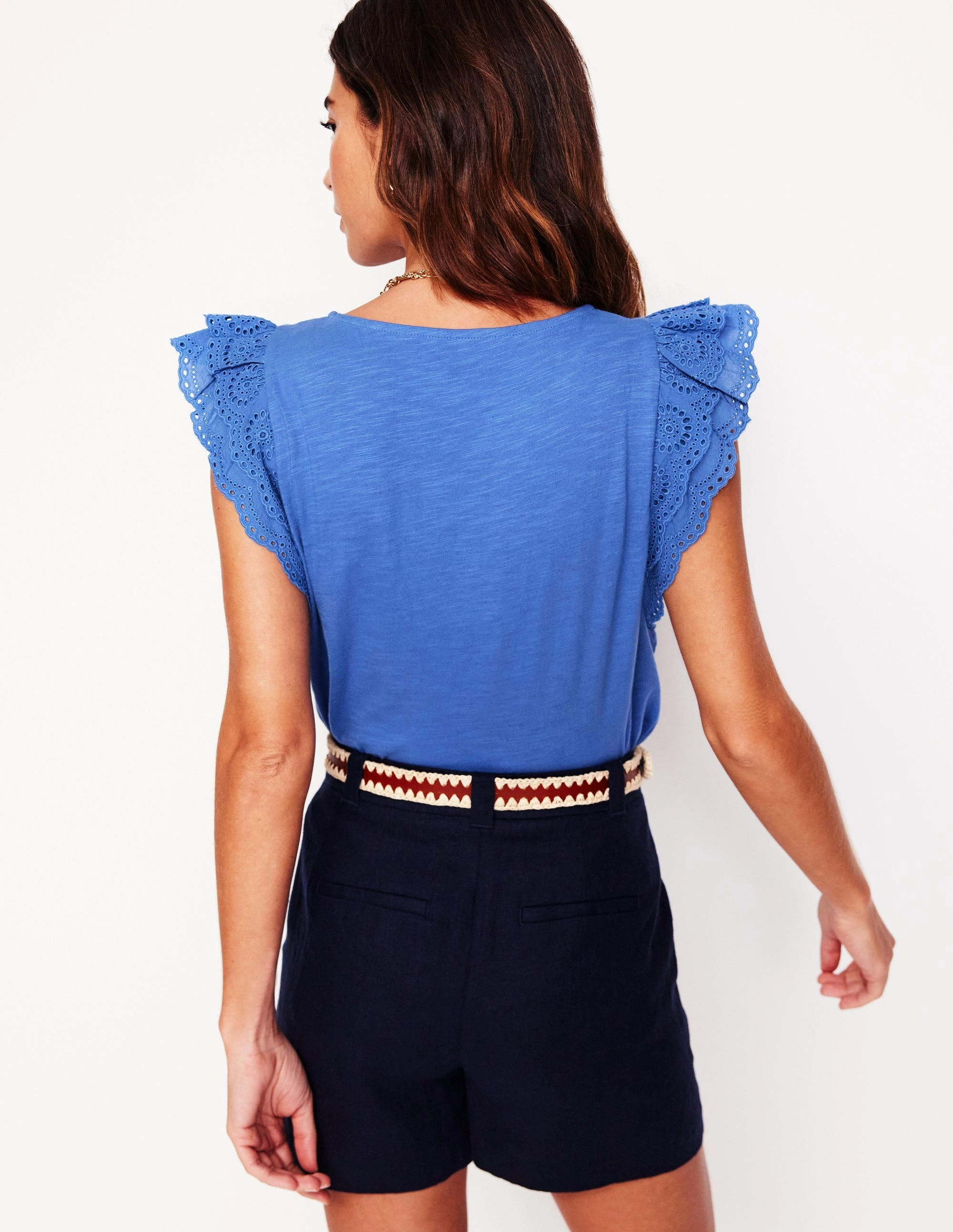 Quick Dry Feature Belle Broderie Sleeve Top-Blue River