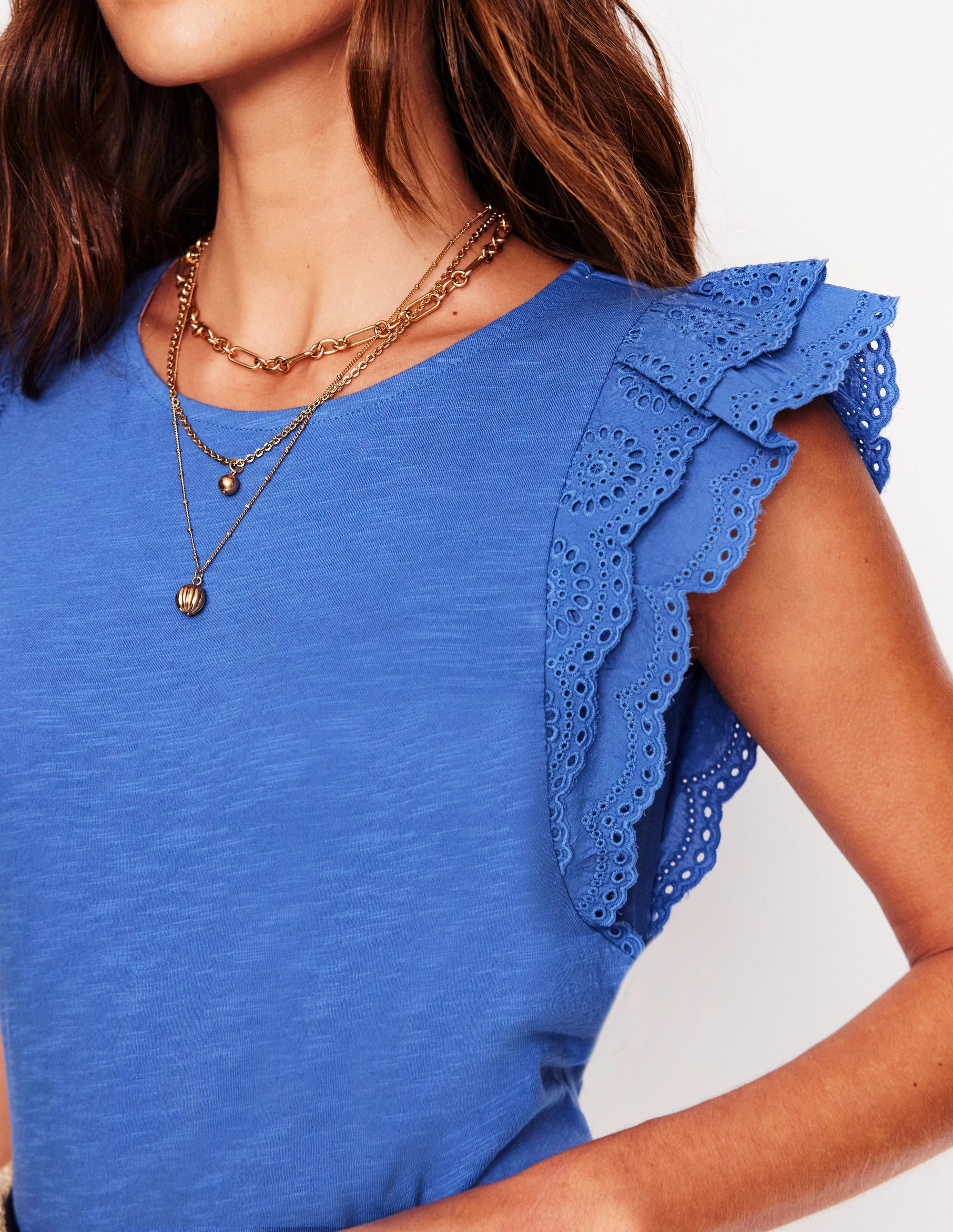 Belle Broderie Sleeve Top-Blue River Comfy Cardigan