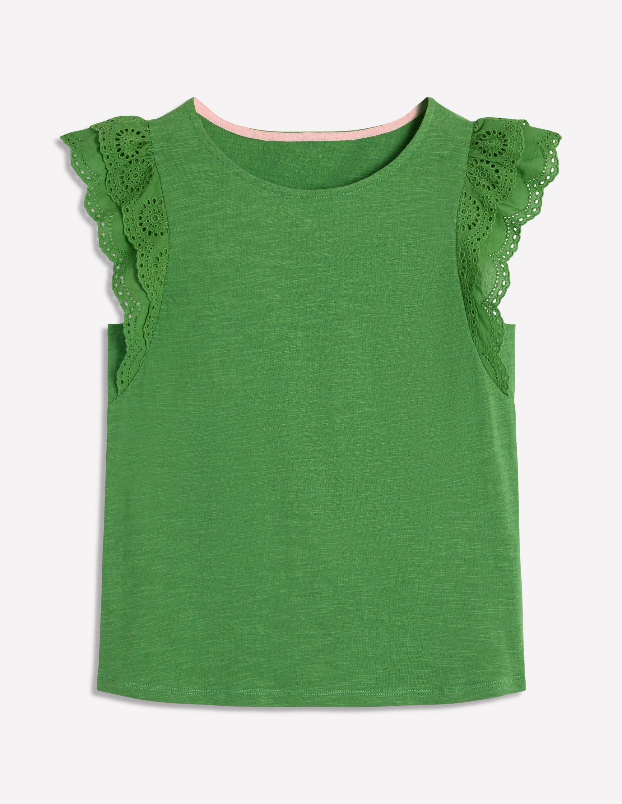 Compression Fit Technology Eco Dye Process Belle Broderie Sleeve Top-Paradise Green