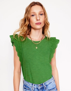 OversizedFit Belle Broderie Sleeve Top-Paradise Green