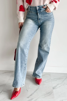Benjamin Judy Blue High Waist Wide Leg Jeans (Medium) Travel Friendly Low Bulk Material