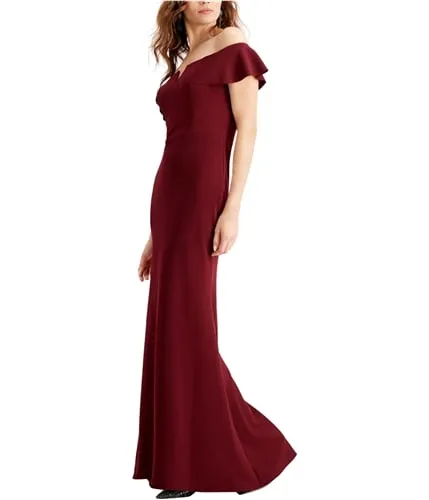 Betsy & Adam Womens Solid Gown Off-Shoulder Dress