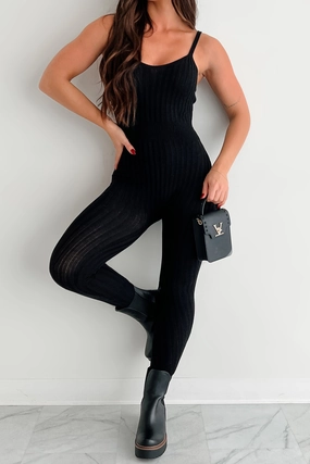 Better By The Minute Sweater Knit Catsuit (Black) Sleek Design