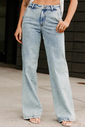 Beverly High Rise Judy Blue Wide Leg Jeans (Light) Fit Flex Reflective accents