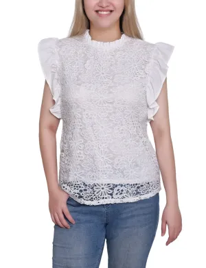 ConvertibleCollar Petite Flutter Sleeve Lace Top